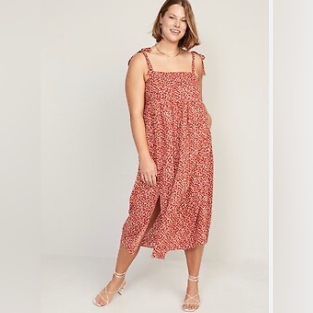 Old Navy Tie-Shoulder Floral-Print Split-Front Midi Swing Dress for Women